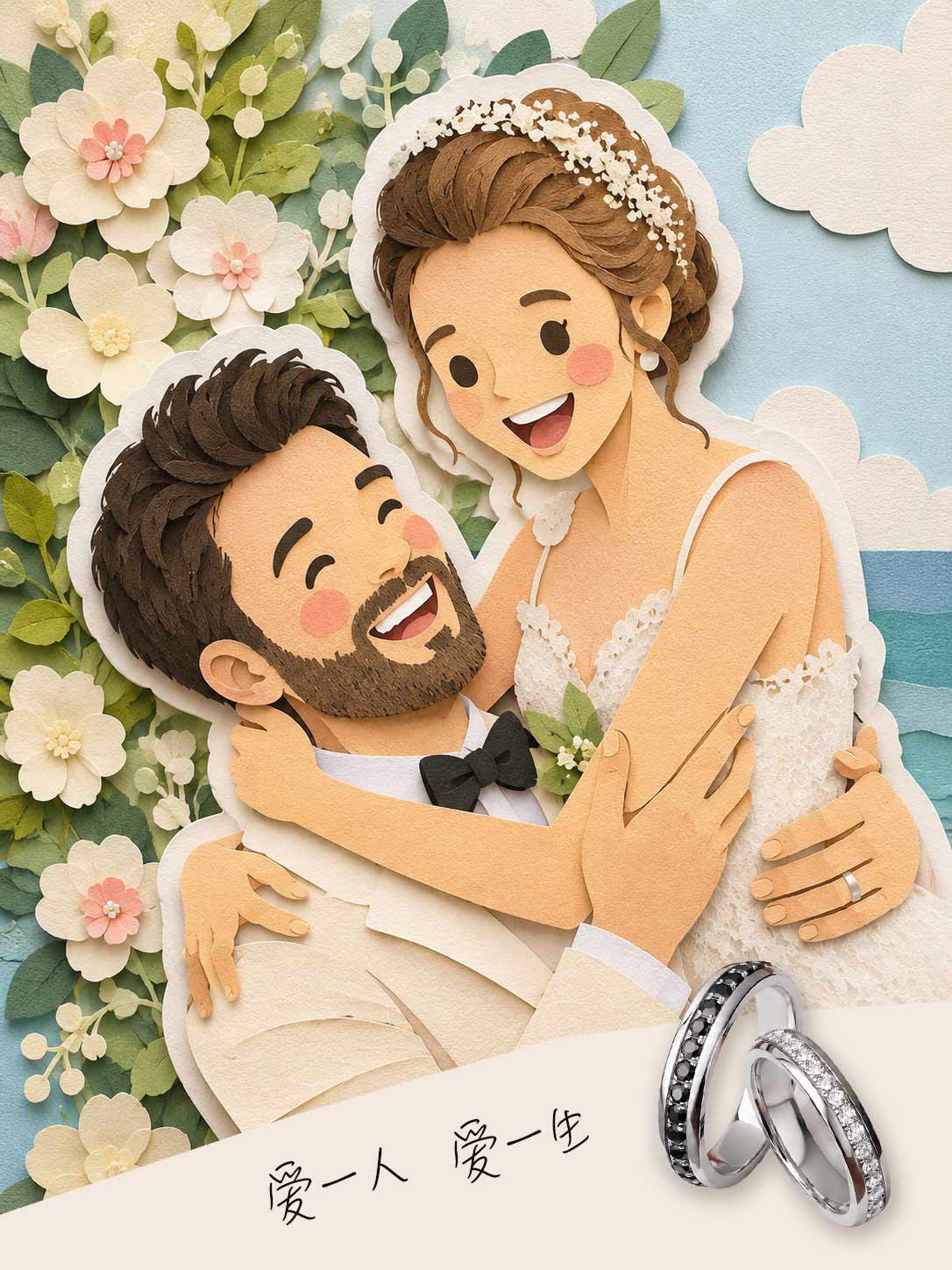 纸雕婚礼情侣对戒海报